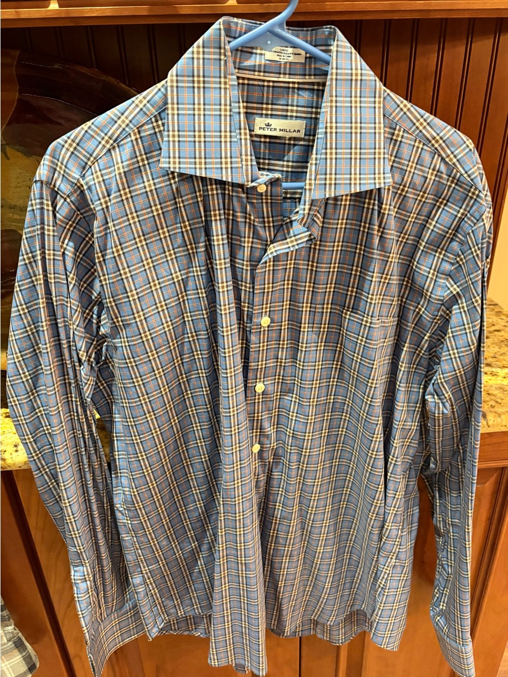 Peter Millar men’s button front shirt. Sharp blue plaid. Large - Picture 3 of 5